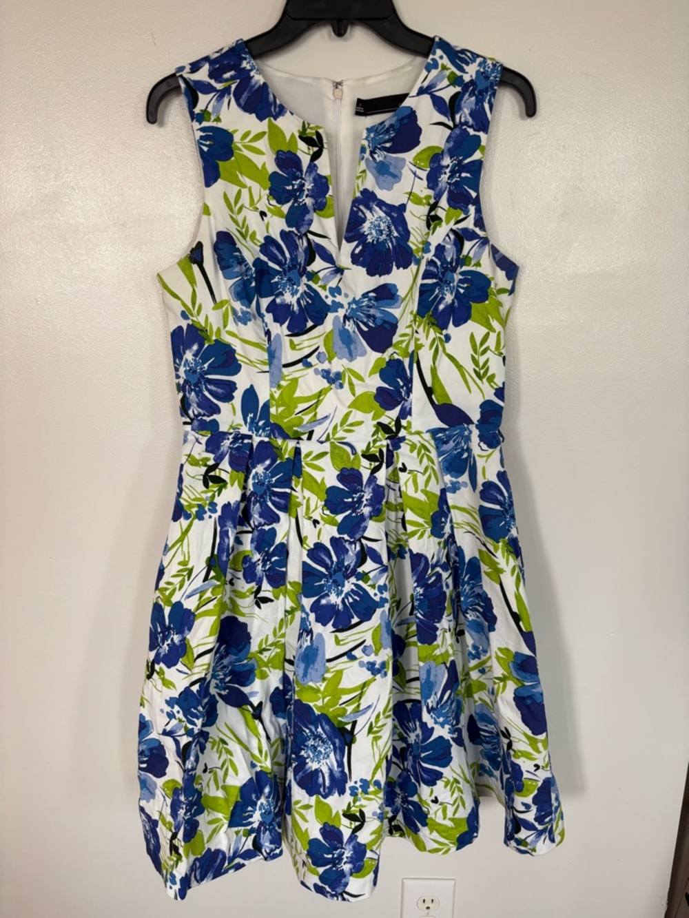Chetta B White Mini Dress with Blue & Green Floral Printe